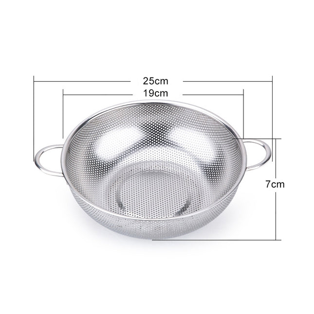 Stainless Steel Round Wash Basket Binaural Wash Rice Basket Drain Basin