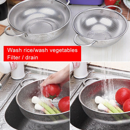 Stainless Steel Round Wash Basket Binaural Wash Rice Basket Drain Basin