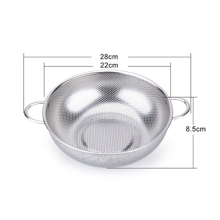 Stainless Steel Round Wash Basket Binaural Wash Rice Basket Drain Basin, 22cm, 25cm, 28cm, 31cm