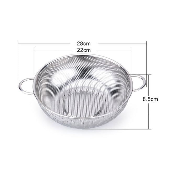 Stainless Steel Round Wash Basket Binaural Wash Rice Basket Drain Basin, 22cm, 25cm, 28cm, 31cm