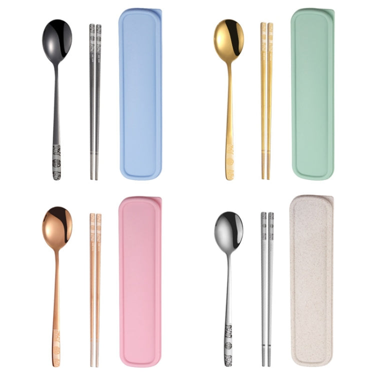 Stainless Steel Tableware Student Office Worker Portable Tableware Set, 2 PCS / Set Silver, 3 PCS / Set Silver, 2 PCS / Set Gold, 3 PCS / Set Gold, 2 PCS / Set Rose Gold, 3 PCS / Set Rose Gold, 2 PCS / Set Black, 3 PCS / Set Black