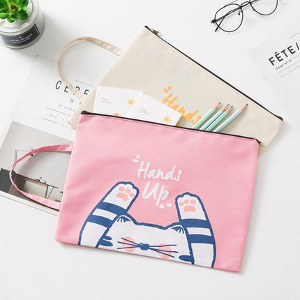 Cute Small Fresh Cartoon Cat A4 File Bag School Office Supplies Canvas Storage Bag