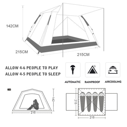 Outdoor 3-4 People Beach Thickening Rainproof Automatic Speed Open Four-sided Camping Tent, Automatic Vinyl, Upgraded Large Vinyl