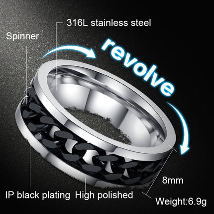 Punk Rock Stainless Steel Rotatable Chain Rings, 6, 7, 9, 10, 11, 8