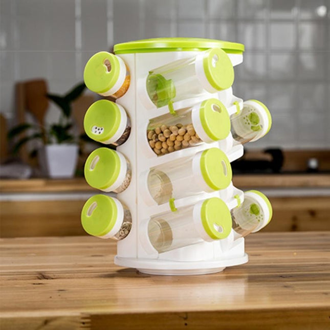 16pcs / Set Seasoning Cans Pepper Salt Cruet Plastic Bottle Kitchen Spice Jar Pepper Shaker Box Spice Rack Set, 16 in 1 Seasoning Cans