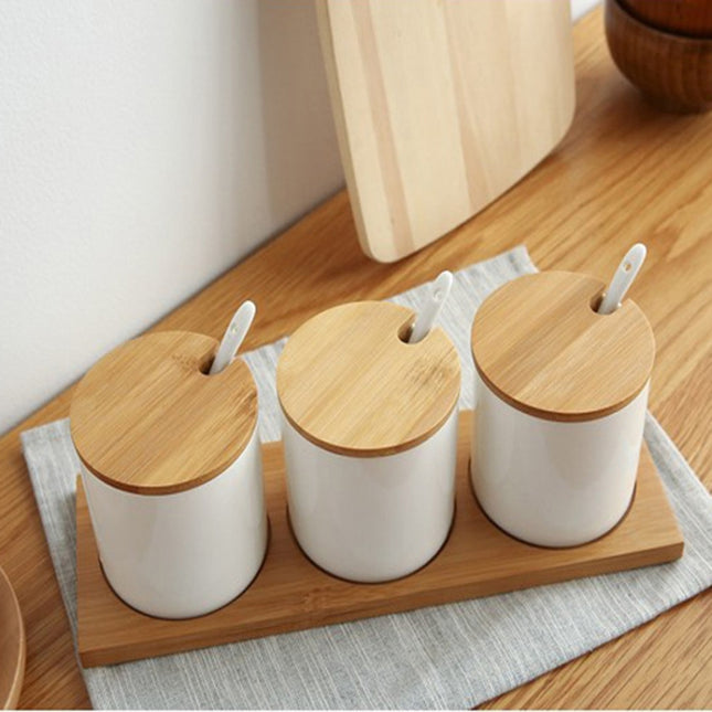 3pcs / Set Simple Life Creative Ceramics Kitchen Food Containers Organizer Jars For Spices Sugar-bowl Condiment Box Kitchen Storage Bottl, Ceramics (2 sets )