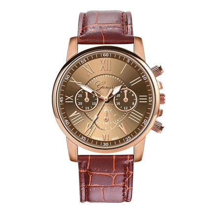 Three-eye Six-needle Imitation Belt Quartz Watch for Women / Men, Black, Blue, Brown, White