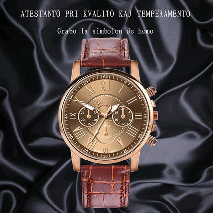 Three-eye Six-needle Imitation Belt Quartz Watch for Women / Men, Black, Blue, Brown, White