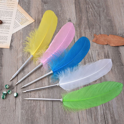 Ostrich Feather Quill Ballpoint Pen Wedding Gift Office School Signature Pen, Length:26cm, White, Black, Pink, Fruit Green, Sky Blue, Yellow, Blackish Green, Dark Purple, Dark Blue, Watermelon Red, Grey, Magenta, Light Green, Light Purple
