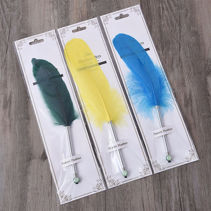 Ostrich Feather Quill Ballpoint Pen Wedding Gift Office School Signature Pen, Length:26cm, White, Black, Pink, Fruit Green, Sky Blue, Yellow, Blackish Green, Dark Purple, Dark Blue, Watermelon Red, Grey, Magenta, Light Green, Light Purple