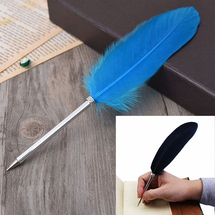 Ostrich Feather Quill Ballpoint Pen Wedding Gift Office School Signature Pen, Length:26cm, White, Black, Pink, Fruit Green, Sky Blue, Yellow, Blackish Green, Dark Purple, Dark Blue, Watermelon Red, Grey, Magenta, Light Green, Light Purple