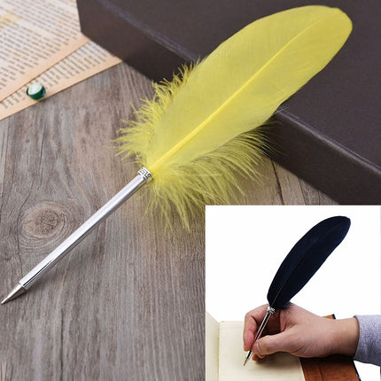 Ostrich Feather Quill Ballpoint Pen Wedding Gift Office School Signature Pen, Length:26cm, White, Black, Pink, Fruit Green, Sky Blue, Yellow, Blackish Green, Dark Purple, Dark Blue, Watermelon Red, Grey, Magenta, Light Green, Light Purple