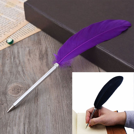 Ostrich Feather Quill Ballpoint Pen Wedding Gift Office School Signature Pen, Length:26cm, White, Black, Pink, Fruit Green, Sky Blue, Yellow, Blackish Green, Dark Purple, Dark Blue, Watermelon Red, Grey, Magenta, Light Green, Light Purple