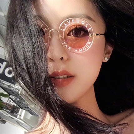 Women Vintage Round Frame Gradient Shades Sun Glasses, Transparent, Black Gray, Orange, Silver, Yellow, Pink, Black and Pink