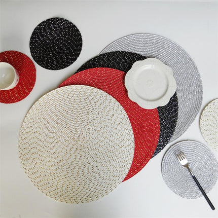 2 PCS PP Round Oval Woven Placemat, Diameter 36cm, Diameter 18cm