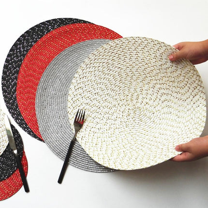 2 PCS PP Round Oval Woven Placemat, Diameter 36cm, Diameter 18cm
