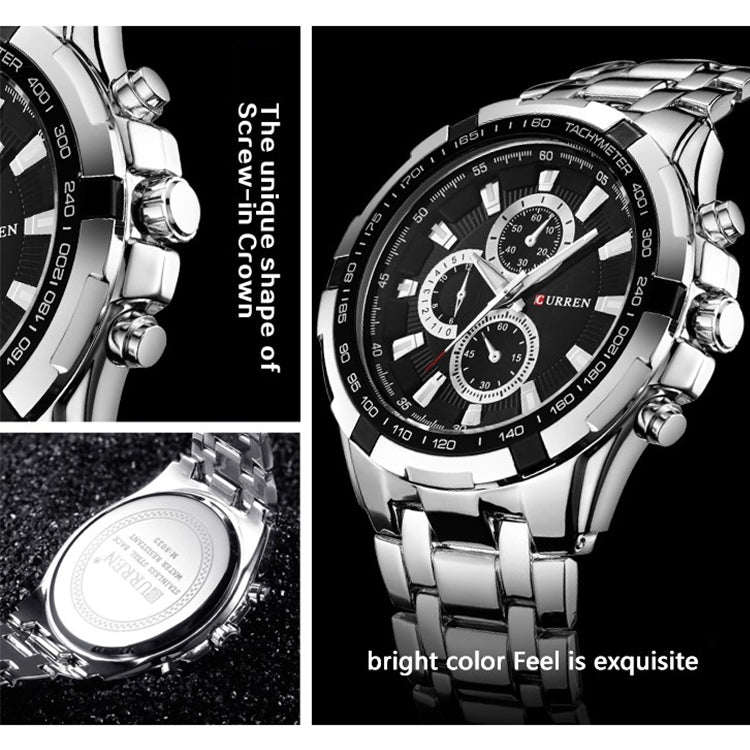 CURREN 8023 Men Stainless Steel Analog Sport Quartz Watch, White case white face, Silver case gold face, Silver case gold ring black face, Black case white face, Black case black face, Black case gold ring white face, Black case gold face��������������...