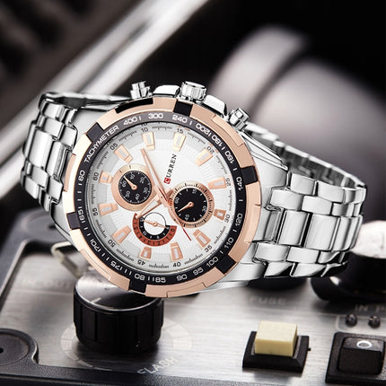 CURREN 8023 Men Stainless Steel Analog Sport Quartz Watch, White case white face, Silver case gold face, Silver case gold ring black face, Black case white face, Black case black face, Black case gold ring white face, Black case gold face��������������...