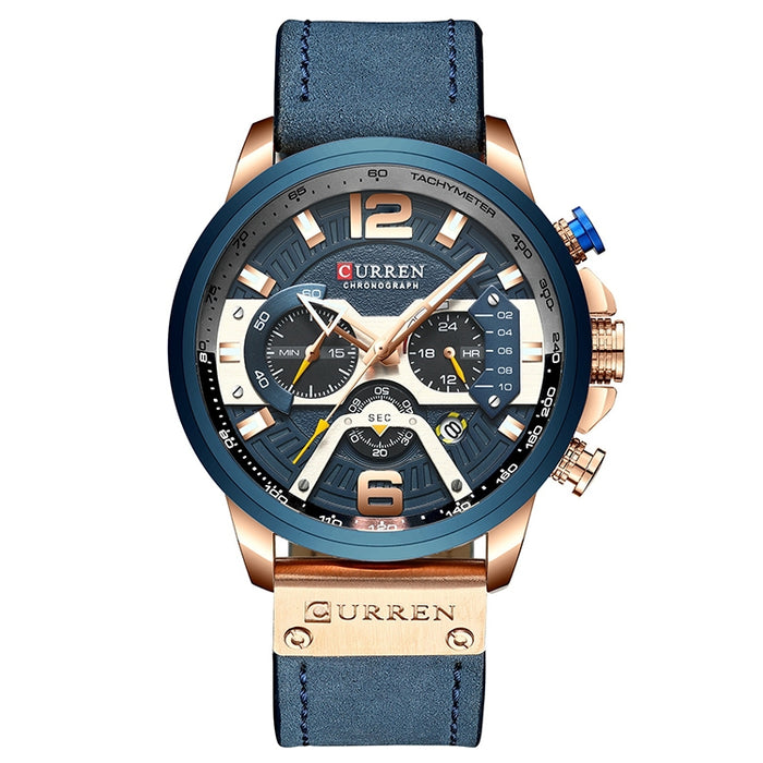 CURREN M8329 Casual Sport Leather Watch for Men, Rose blue, Rose black, Gold black, Black Khaki, White black