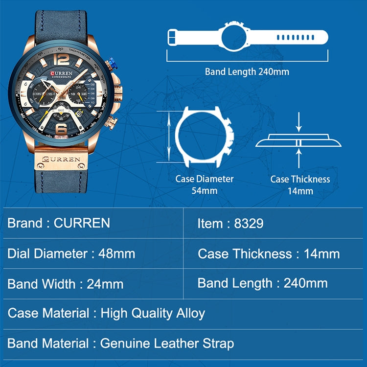 CURREN M8329 Casual Sport Leather Watch for Men