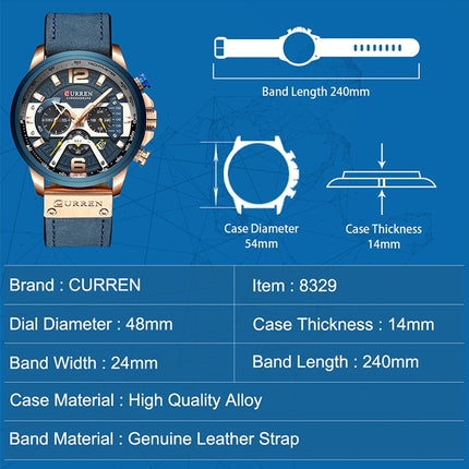 CURREN M8329 Casual Sport Leather Watch for Men