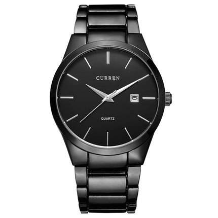 CURREN 8106 Fashion Business Calendar Waterproof Full Steel Quartz Watch, black case black face, white case black face, black case white face, white case white face