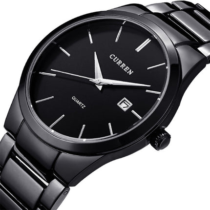 CURREN 8106 Fashion Business Calendar Waterproof Full Steel Quartz Watch, black case black face, white case black face, black case white face, white case white face