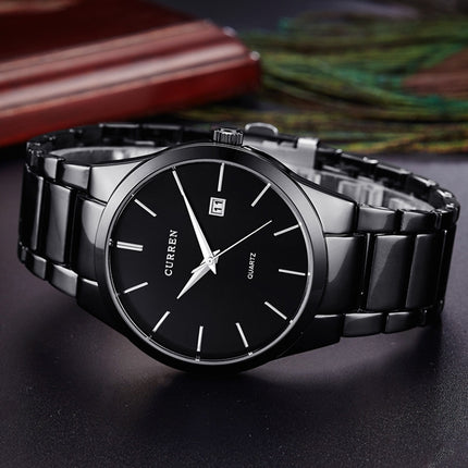 CURREN 8106 Fashion Business Calendar Waterproof Full Steel Quartz Watch, black case black face, white case black face, black case white face, white case white face