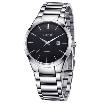 CURREN 8106 Fashion Business Calendar Waterproof Full Steel Quartz Watch, black case black face, white case black face, black case white face, white case white face