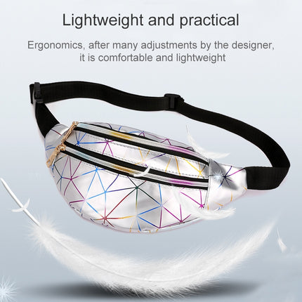 Laser Pattern PU Leather Waist Bags Women Fanny Pack Single Shoulder Bag, Double Zipper Rhombus (Black ), Double Zipper Rhombus (Pink), Double Zipper Rhombus (Sliver)