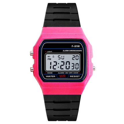 HONHX F-91W Analog Digital Motion LED Silicone Strap Multifunction Electronic Watch