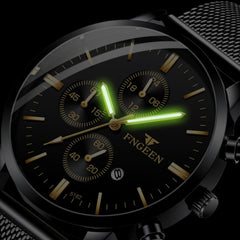 FNGEEN W5128 Men Three Eyes Subdial Luminous Quartz Watch Student Simple Watch, Black Leather Gold Shell Gold Surface, Black Leather Gold Shell Black Surface, Black Leather Gold Shell White Surface, All Black Surface Golden Nails�����������������������...