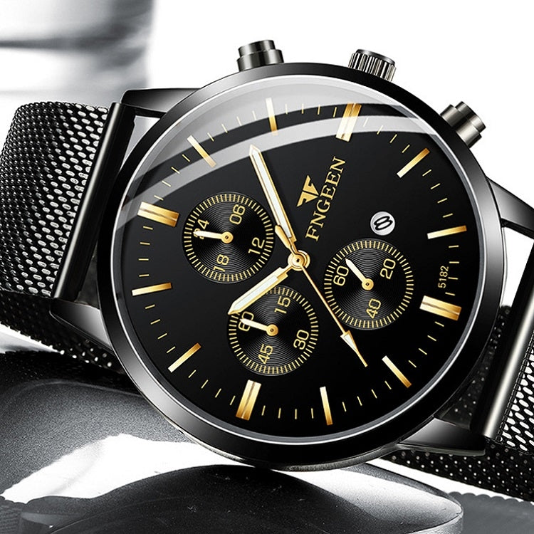 FNGEEN W5128 Men Three Eyes Subdial Luminous Quartz Watch Student Simple Watch, Black Leather Gold Shell Gold Surface, Black Leather Gold Shell Black Surface, Black Leather Gold Shell White Surface, All Black Surface Golden Nails�����������������������...