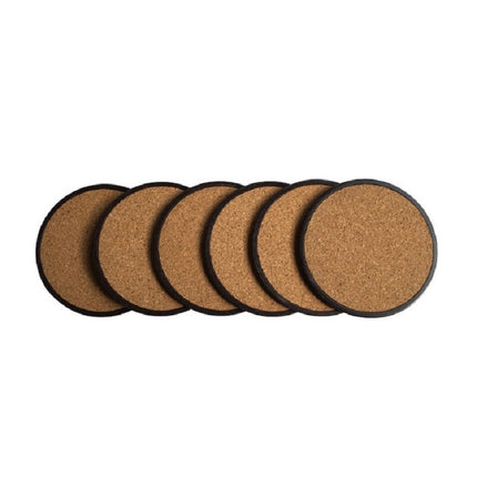 Home Daily Wood Round Cork Coaster PP Coaster Holder, 6 Coasters, Coaster Stand, 6 Coasters + Shelf