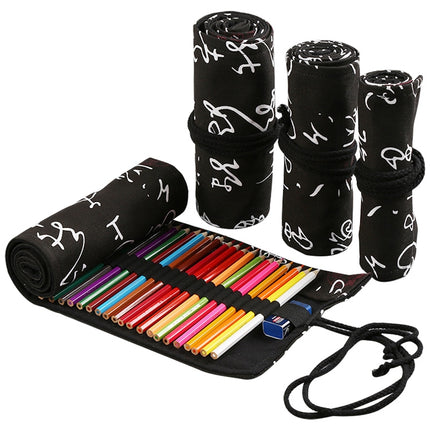 Calligraphy Cute Canvas Roll School Pencil Case Pencilcase Student Pen Bag Stationery Pouch Supplies