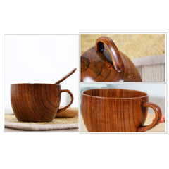 Mini Retro Handmade Wooden Coffee Tea Juice Water Cup Breakfast Beer Milk Drinkware with Handle, Milk Drinkware with Handle