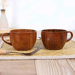 Mini Retro Handmade Wooden Coffee Tea Juice Water Cup Breakfast Beer Milk Drinkware with Handle, Milk Drinkware with Handle