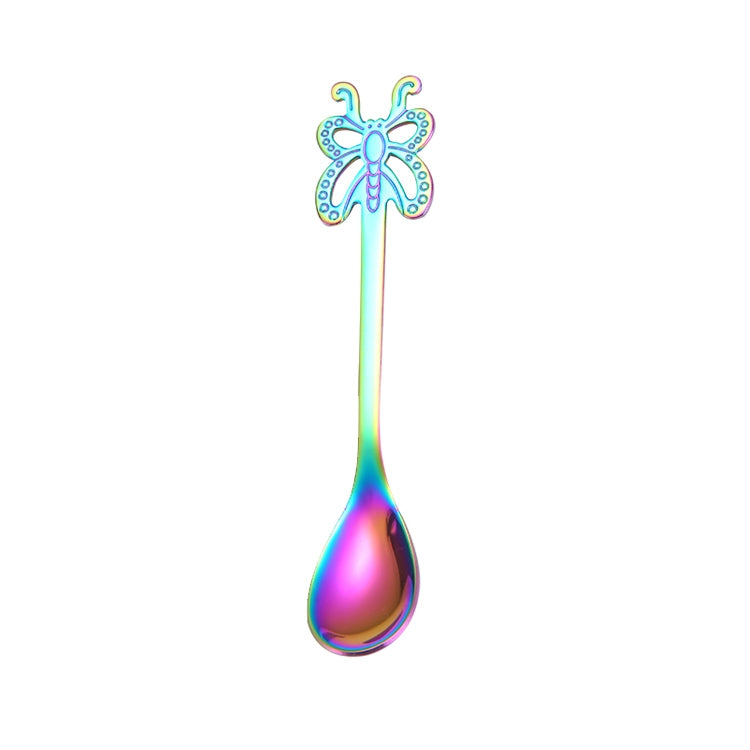 Multicolor Stainless Steel Butterfly Coffee Spoon Fruit Cold Drink Ice Cream Dessert Tea Spoon, Silver, Gold, Rose Gold, Rainbow, Black, Blue, Purple