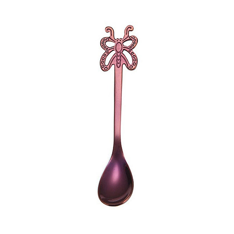 Multicolor Stainless Steel Butterfly Coffee Spoon Fruit Cold Drink Ice Cream Dessert Tea Spoon, Silver, Gold, Rose Gold, Rainbow, Black, Blue, Purple