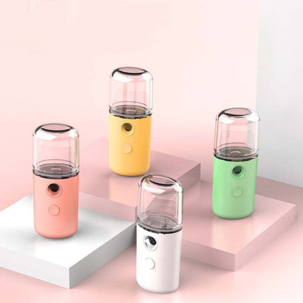Facial Hydration Instrument Air Humidifier USB Beauty Cold Spray Instrument Auto Alcohol Disinfection Spayer, White, Pink, Green, Yellow