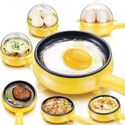 Multifunction Mini  Non-Stick Frying Pan Boiler Steamer Cooker Poached Eggpot, Yellow single frying pan + wooden shovel, Pink single frying pan + wooden shovel, Blue single frying pan + wooden shovel, Yellow single layer package + wooden shovel��������...