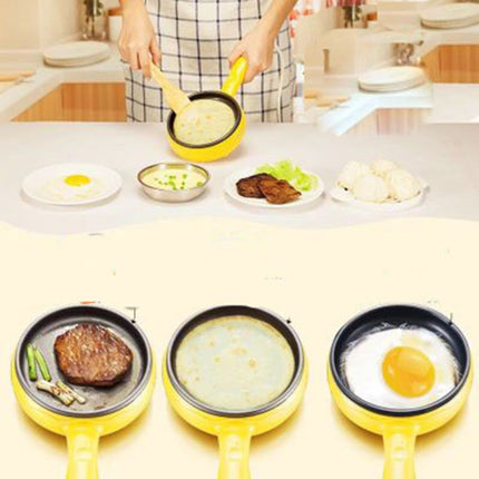 Multifunction Mini  Non-Stick Frying Pan Boiler Steamer Cooker Poached Eggpot, Yellow single frying pan + wooden shovel, Pink single frying pan + wooden shovel, Blue single frying pan + wooden shovel, Yellow single layer package + wooden shovel��������...