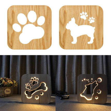 Creative Shape Wooden Night Lamp Bedroom Decoration Warm Light LED, Bones, Cat Paw, Dog, Wolve