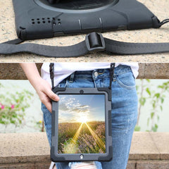 360 Degree Rotation Silicone Protective Cover with Holder and Hand Strap and Long Strap, for iPad 9.7 (2017) & (2018), for iPad Pro 9.7, for iPad 6 / iPad Air 2, for iPad 5 / iPad Air, for iPad 2 / 3 / 4, for iPad mini 1 / 2 / 3, for iPad mini 4�������...