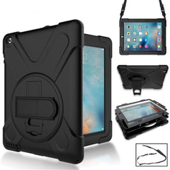 360 Degree Rotation Silicone Protective Cover with Holder and Hand Strap and Long Strap, for iPad 9.7 (2017) & (2018), for iPad Pro 9.7, for iPad 6 / iPad Air 2, for iPad 5 / iPad Air, for iPad 2 / 3 / 4, for iPad mini 1 / 2 / 3, for iPad mini 4�������...