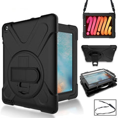 360 Degree Rotation Silicone Protective Cover with Holder and Hand Strap and Long Strap, for iPad 9.7 (2017) & (2018), for iPad Pro 9.7, for iPad 6 / iPad Air 2, for iPad 5 / iPad Air, for iPad 2 / 3 / 4, for iPad mini 1 / 2 / 3, for iPad mini 4�������...