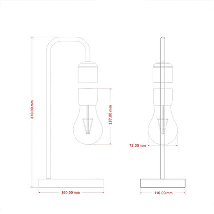 16W Magnetic Levitation Decoration Technology Toy Bend LED Floating Bulb Home Table Lamp, Black