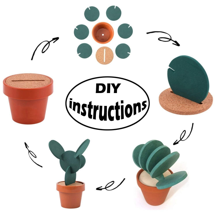 Novelty DIY Cactus Coaster Anti-skid Insulation Tea Pad Home Storage Desktop Multi-function Decoration, Cactus Coaster