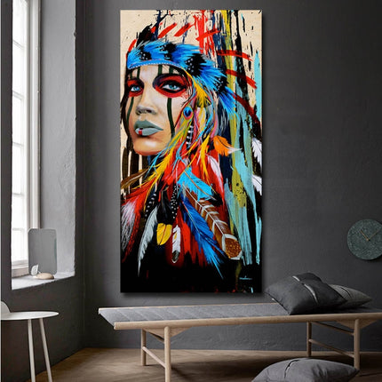 Modern Wall Art Prints Coloful Girl Feathered Women Canvas Painting For Living Room Home Decor, 30x45cm, 40X60cm, 50X70cm, 40X80cm