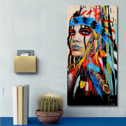 Modern Wall Art Prints Coloful Girl Feathered Women Canvas Painting For Living Room Home Decor, 30x45cm, 40X60cm, 50X70cm, 40X80cm